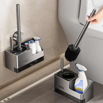 Vacuum Suction Cup Toilet Brush Wall-Mounted Set, 1 Style with 2 Options, Splashproof Base and Angled Head for Hard-to-Reach Areas - No Drilling Required Bathroom Storage Solution Universal Fit on Tiles & Glass