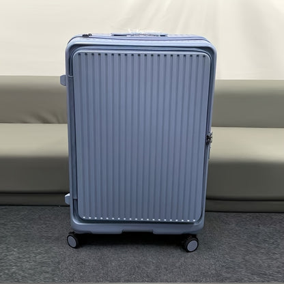 Hard Shell Spinner Luggage, Front Opening, Telescopic Handle, Durable ABS+PC Material, TSA Lock, Cup Holder, Shock Absorbing Wheels, Iron Pull Handle, No Electricity Required, No Print, for Travel