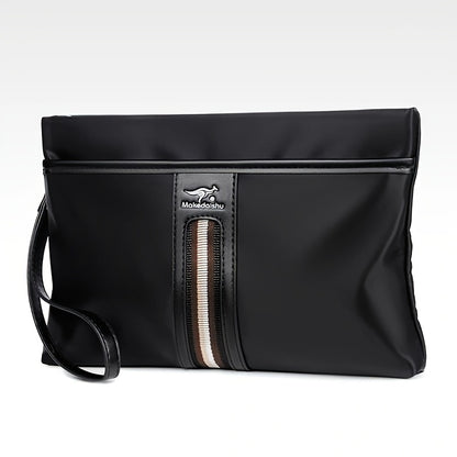 MARHSEIKE Men's Large Capacity Clutch Bag - Stylish Black Nylon Handbag with Zippered Compartment & Adjustable Strap, Trendy Business Phone Holder for Everyday Use, Secure Travel Pouch|Modern Masculine Clutch|Durable Zipper C