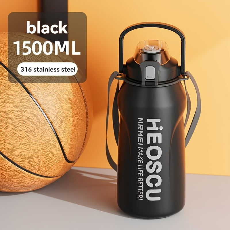 Garrafa térmica em aço inoxidável, mantém a temperatura quente ou fria durante 24 horas, com palhinha e pega/correia, caneca térmica de viagem com parede dupla, livre de BPA.