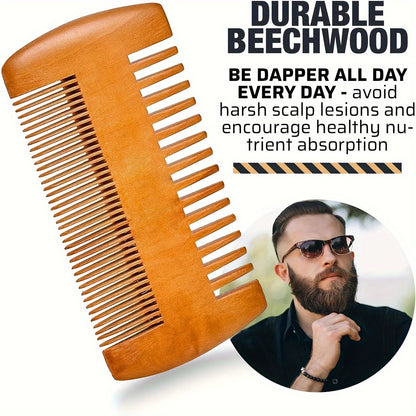 Wooden Beard And Comb Set For Men - Perfect For Beards Head Hair And Mustaches Men's Grooming Kit For Styling, Contain Wooden Comb, Bristle Brush, Scissors, Holiday Gift Father's Day Gift