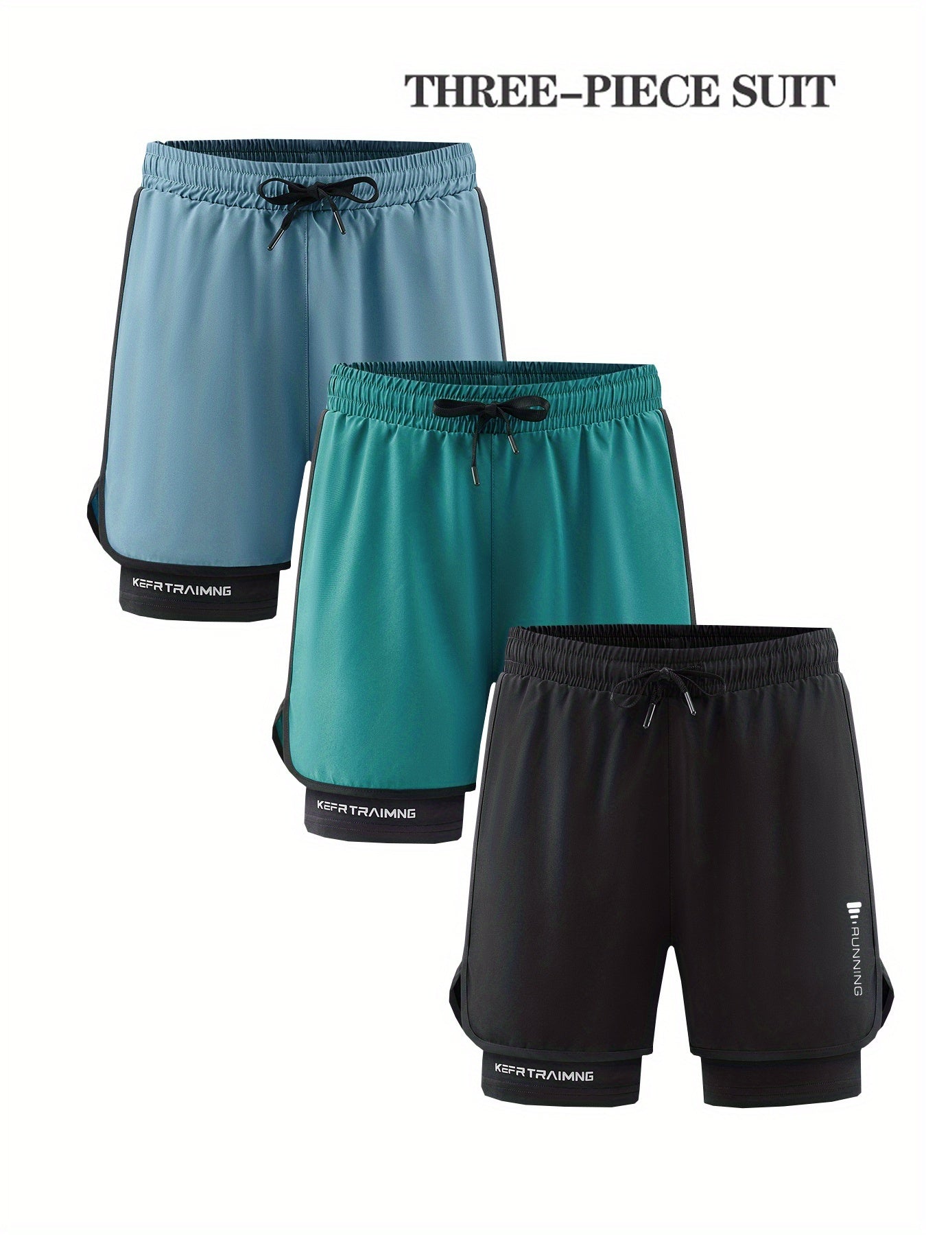 3pcs Men's Quick-Dry Lightweight Running Shorts, with Elastic Drawstring Waist and Side Pockets - Mo, Running Shorts for Men, Mens Mid Length Wide Leg Shorts, Men Workout Shorts, Gym Shorts Above Knee, Mens Shorts with Liner,