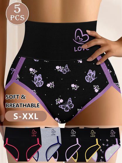 5-Pack Women's High Waist Briefs - Color Block Design, Soft Comfortable Triangle Underwear with Multi-Color Options, Non-Transparent & Hand Wash Only for Everyday Elegant Wear