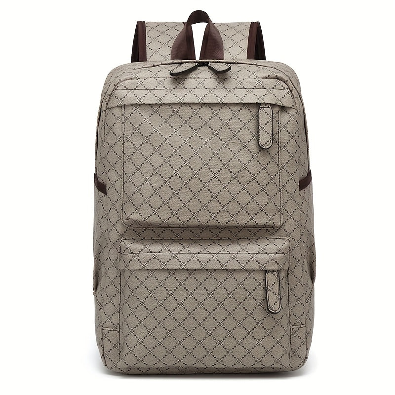 LUMG Men's Large Capacity 15.6-Inch Laptop Backpack with Multiple Compartments, Gray Geometric Design, Business & Travel Backpack for Work, School, or Father's Day Gift, Computer Backpack, Textured Finish