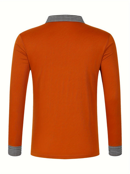 Men's Casual V-Neck Long Sleeve Rugby Shirt For Spring Autumn, Men's Clothing