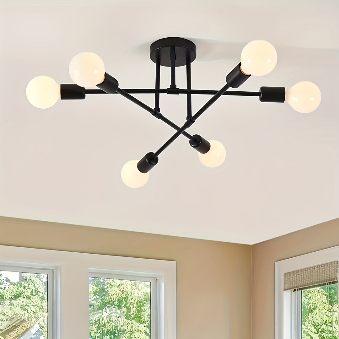 A Modern Artificial Satellite Chandelier with 6 Light Ceiling Fixtures, Featuring E27/E26 Bulb Sockets, Suitable for Bedrooms, Dining Rooms, Kitchens, And Offices.