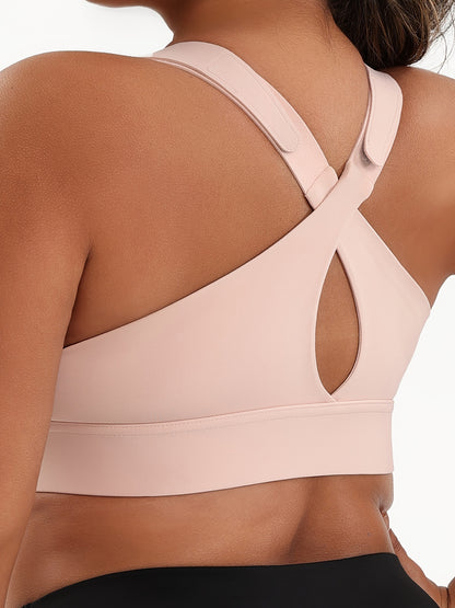 Women'S Plus Size High-Elasticity Sports Bra with Zipper - Blue, Non-Removable Padding, Adjustable Shoulder Straps, Ideal for Yoga & Pilates, Plus Size Yoga Apparel|Sleek Bralette|Comfortable Fit, Plus Size Yoga Apparel