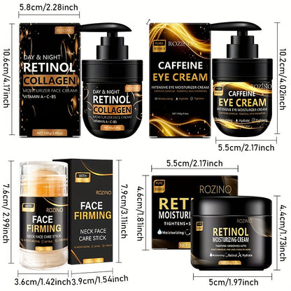 Instant 4pcs Retinol Skincare Set Firming, Moisturizing & Firming, Includes Caffeine Eye Cream, Face Cream, Moisturizing Cream, Facial and Neck Care Stick, farewell to dry, dullness, and sagging, instant touch Lift, deeply hy