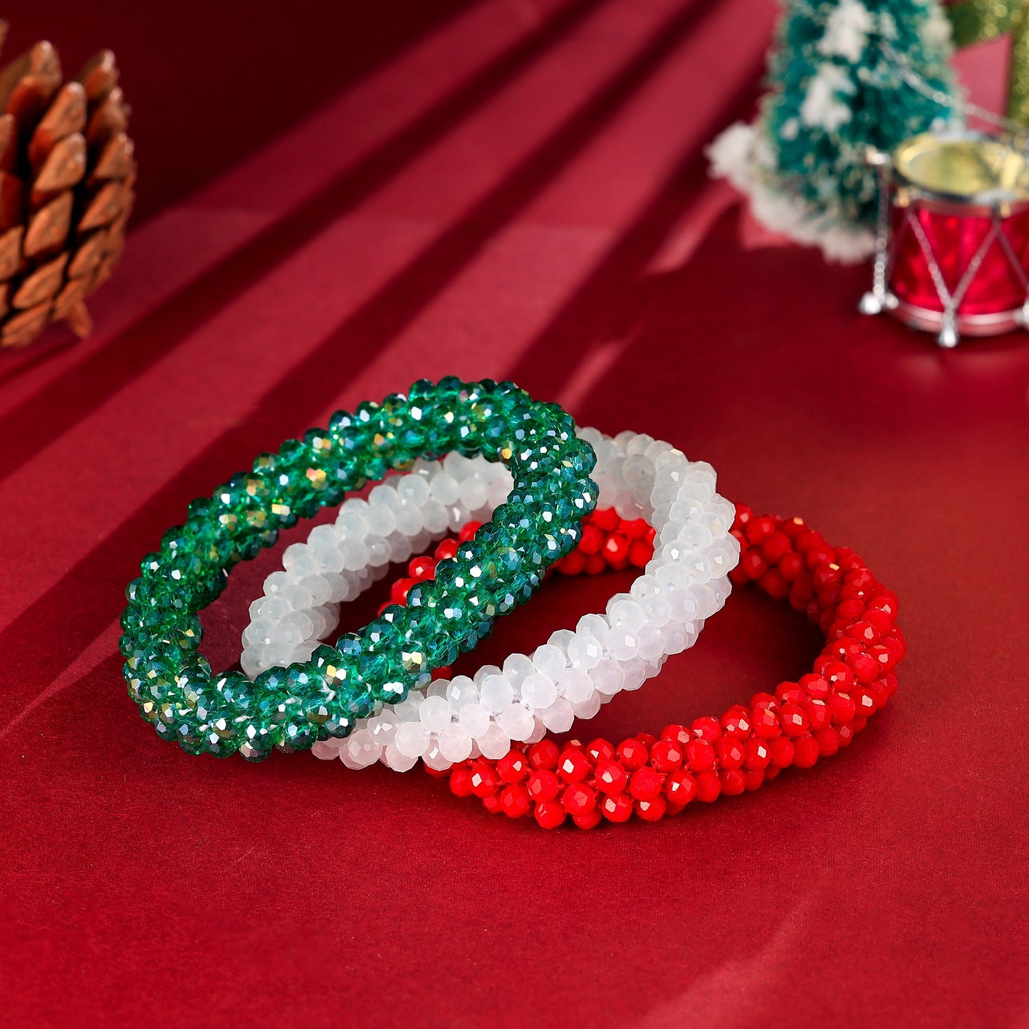 Esbbela 3pcs Bracelet Set Holiday Gift Beaded Artificial Crystal Stackable Strap Set with Elasticity Suitable for Women Men 16.51-20.32 cm Daily Vacation