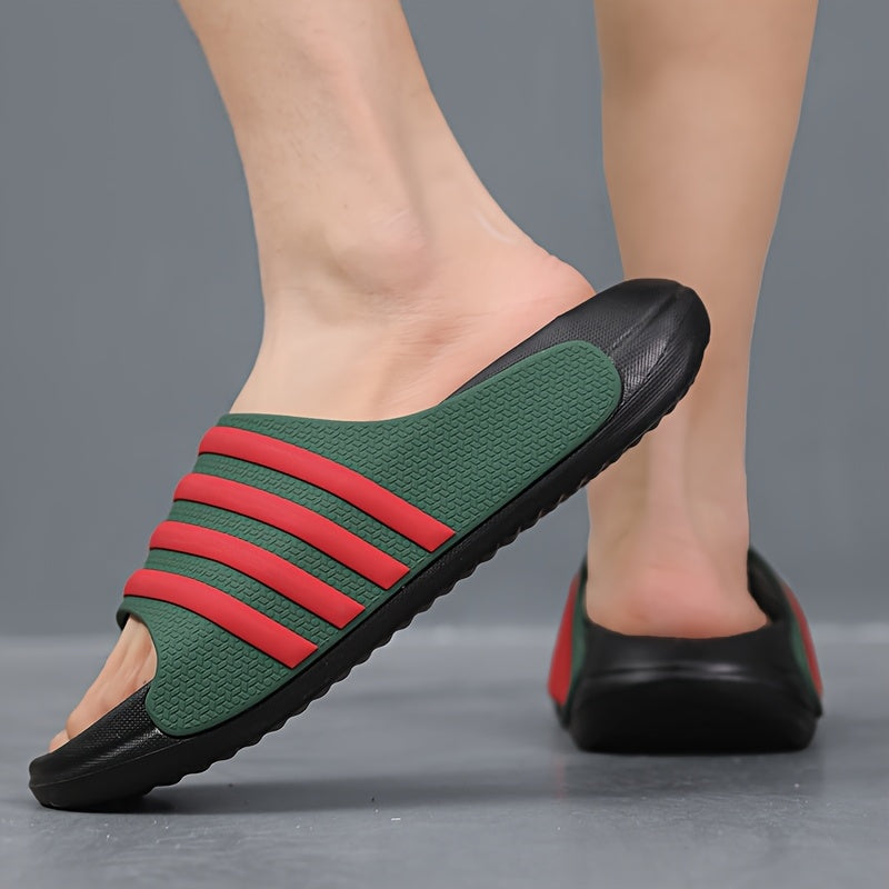 Universal Men Women Casual Striped Round Toe Slip On EVA Soft Sole Anti-Slip Anti-Scratch Slides, for Hiking Outdoor Daily Wear