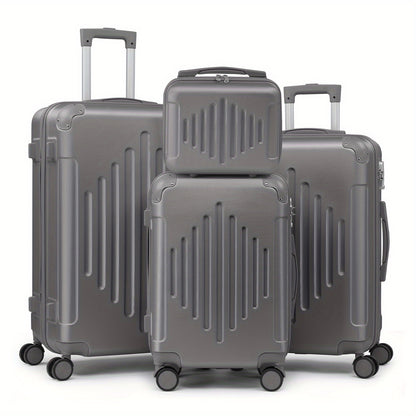 Conjunto de 4 malas com protetores de cantos, tamanhos 12/20/24/28 polegadas, estrutura rígida e resistente, rodas giratórias 360°, multifuncionais, de grande capacidade e leves.