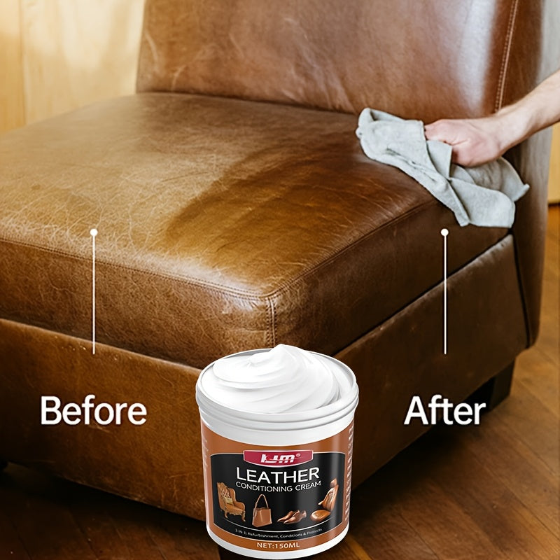 KJM Leather Conditioner and Restorer Cream - 150ml, Deep Conditioning and Protection for Car Seats, Sofas, Jackets, Shoes, Bags, and Apparel, Adds Shine and Protects, Restorative Care | Restorative Care | ABS Consistency, Lea