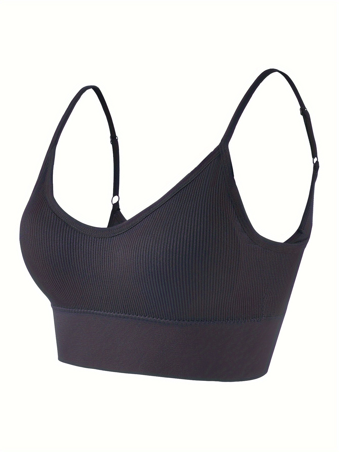 Solid Ribbed Sports Bra, Comfy & Breathable Workout Fitness Intimates Bra, Women's Lingerie & Underwear