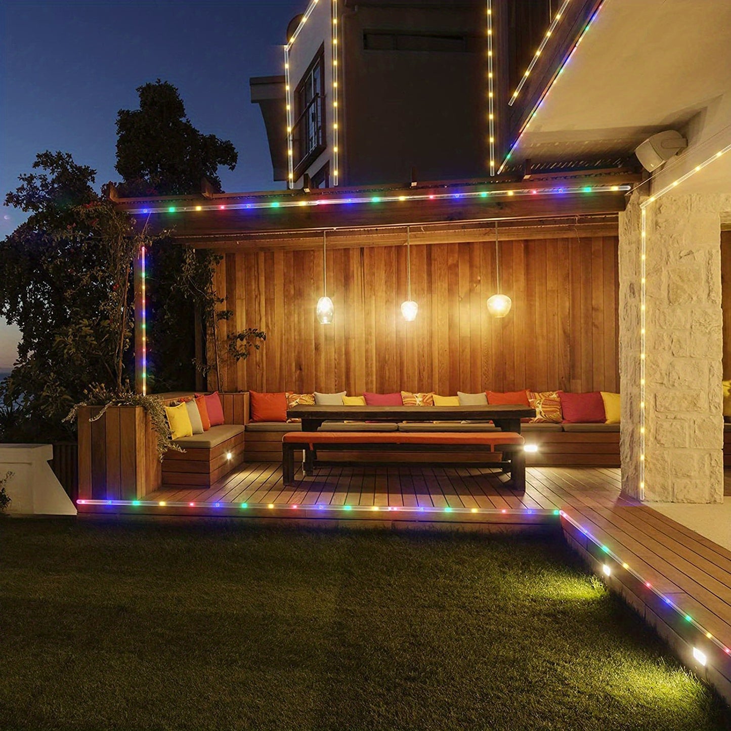 Solar LED Light Path Deck Outdoor Garden Solar String Lights Solar Rope Lights Outdoor Lighting strips Led Garland Lights For Wedding Party Christmas Halloween Decoration Garden Stair with Smart Light sensor 8 Light Modes
