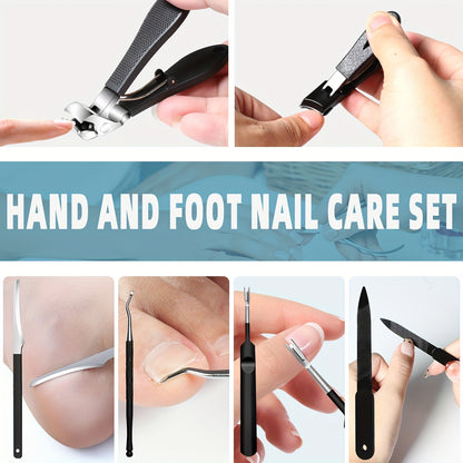 7pcs Stainless Steel Nail Care Kit for Ingrown & Thick Toenails - Heavy-Duty Clippers Set with Nail File, Cuticle Nippers, And Grooming Tools - Classic Black Handles for Men, Women, Seniors, Halloween Gift, DUANGDUANGBIU