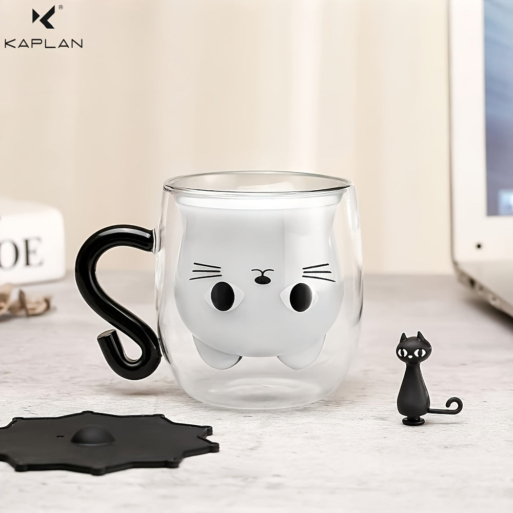 Charming Cat-Themed 9oz Glass Mug - Double Wall Insulated, Lead-Free Borosilicate Coffee Cup with Handle - Perfect Gift for Cat Lovers, Women, Teachers & Friends, Cat Mug