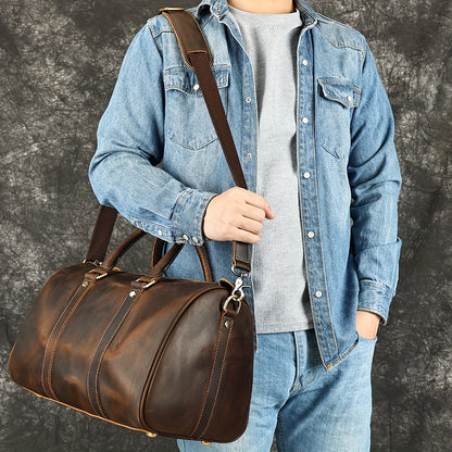 NIUCUNZH Men's Vintage Genuine Genuine Leather Tote Bag - Adjustable Shoulder Strap, Multiple Compartments, Durable Head Layer Genuine Leather for Business Commuting & Travel (Light Brown/Dark Brown/Black), Office Accessory,