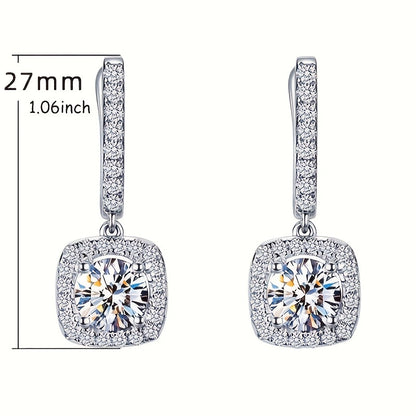 Sterling 925 Silver Ear Jewelry Square Shape Shiny zirconia Decor Dangle Earrings Luxury Style Banquet Party Ear Ornaments