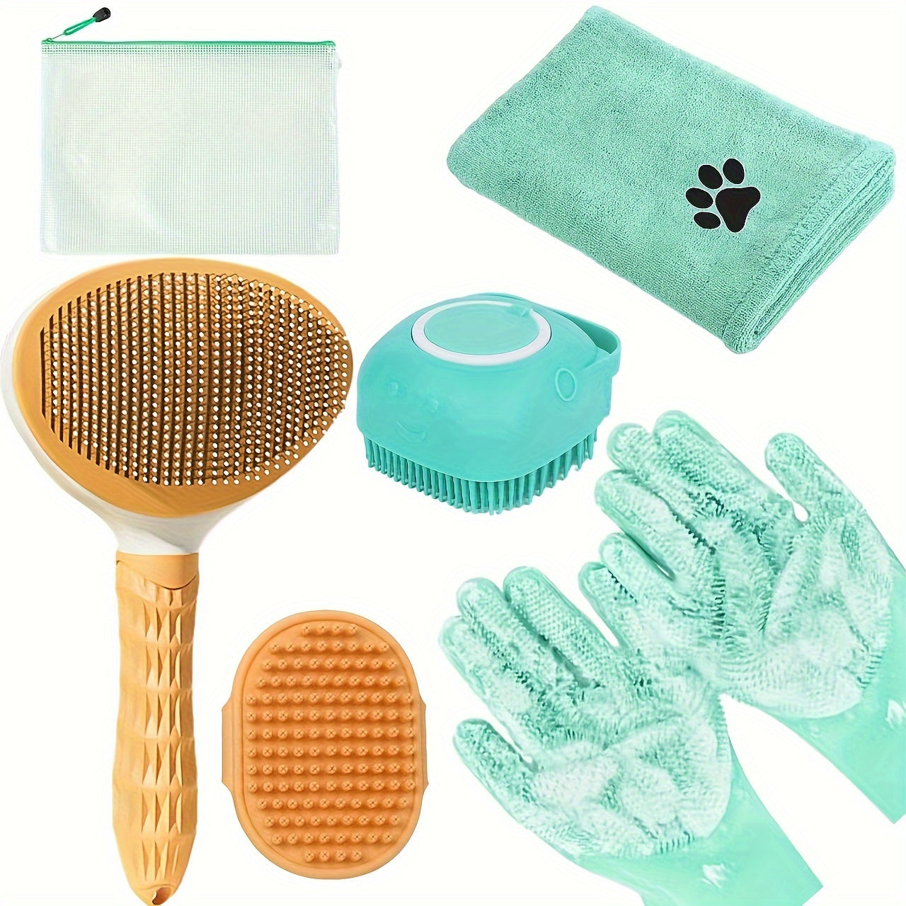 6pcs Dog Grooming Kit: Bath Brush, Towel & Washing Gloves - Shedding Control for a Shiny Coat