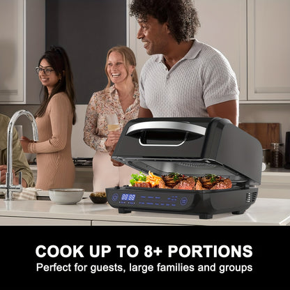 Fritadeira Elétrica 8 em 1 com Grelha e Ar Quente, Capacidade de 6L, Controlo por Toque, Temporizador de 120 Minutos, 1700W, Preta