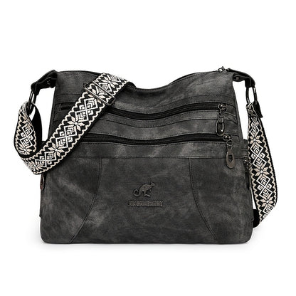Women'S Retro Bohemian Crossbody Bag with Adjustable Strap - Solid Color Olive Green Tote Handbag, Large Capacity for Everyday Use, Golden-Tone Hardware & Zipper Closure, Purse Crossbody