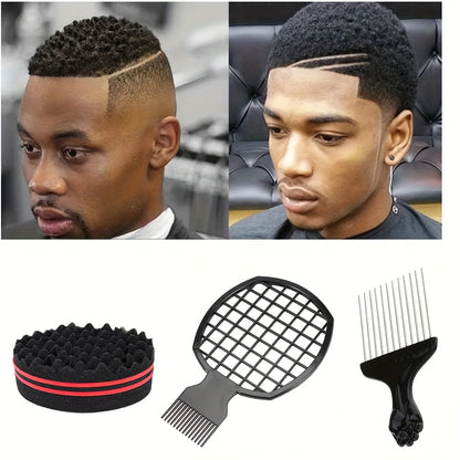 Afro Twist Hair Comb Twist Wave Barber Tool Twist Brush Curl Comb Twist Hair Sponge Twist Wave Curl Brush Comb Twist Hair Coils Comb for Natural Hair Perm comb set, sponge shaped comb, steel needle insertion comb, curling glo