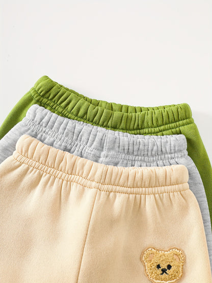 A Set of Three Fleece Hoodies for Baby Boys, Packaged in Six Pieces, Featuring a Cute Bear Patch. Perfect for Outdoor Wear During The Autumn And Winter Seasons, Making It a Great Gift for Children.