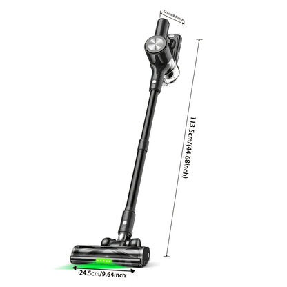 Cordless Vacuum Cleaner, 45KPA Self-Standing Vacuum Cleaner for Home, Stick Vacuum with 60 Mins Runtime, Wall Mount Charging, LED Display, Upgraded Green Light & Anti-Tangle Floor Brush for Pet Hair, Carpet & Hard Floors