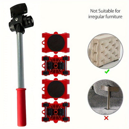 Eight-piece Furniture Moving Tool Set - 158.76 KG Load Capacity - Heavy-duty Steel Furniture Moving Tools, Easy Relocation and Moving Solutions - No Electricity Required, Durable and Reliable 360-degree Movement Tool for Home