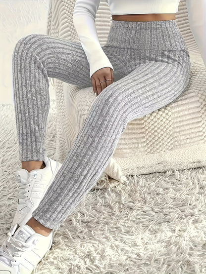 Leggings Femininas de Cintura Alta em Malha Canelada – Pack 3