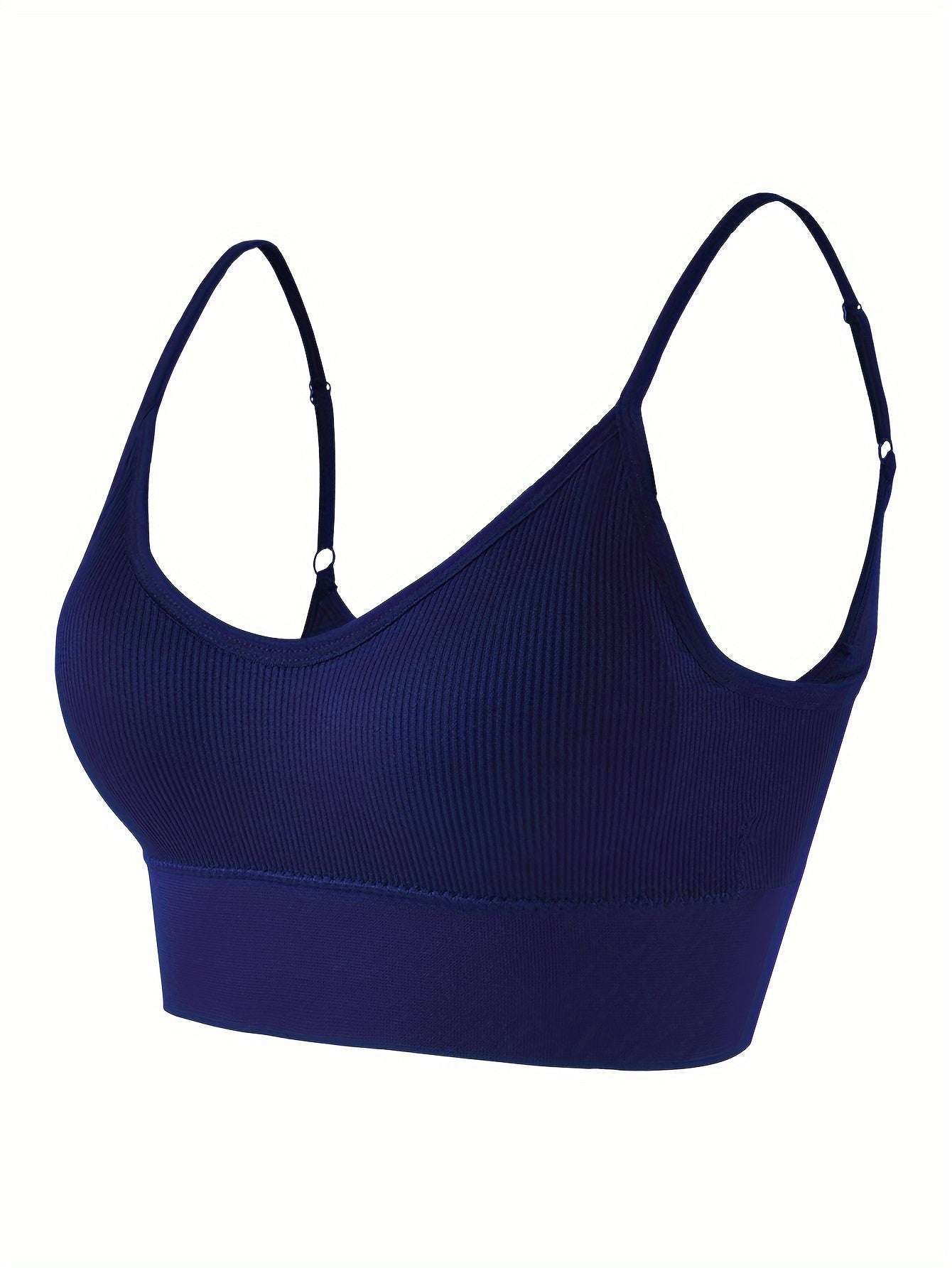 Solid Ribbed Sports Bra, Comfy & Breathable Workout Fitness Intimates Bra, Women's Lingerie & Underwear