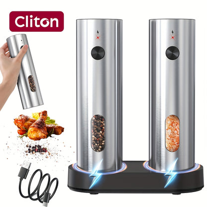 1pc/2pcs - CLITON Rechargeable Salt And Pepper Grinder Set, Salt And Pepper Grinder Electric 2pcs, Rechargeable Salt And Pepper Shakers Set, Electric Salt And Pepper Container, USB Rechargeable with LED Light, Multiple Style
