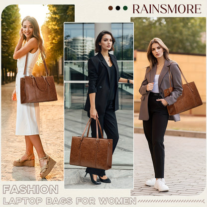 NUBILY Laptop Bag for Women 39.62 cm PU Leather Computer Work Bags Large Laptop Tote Bag Professional Business Office Briefcase Women Lightweight Shoulder Handbags, Brown