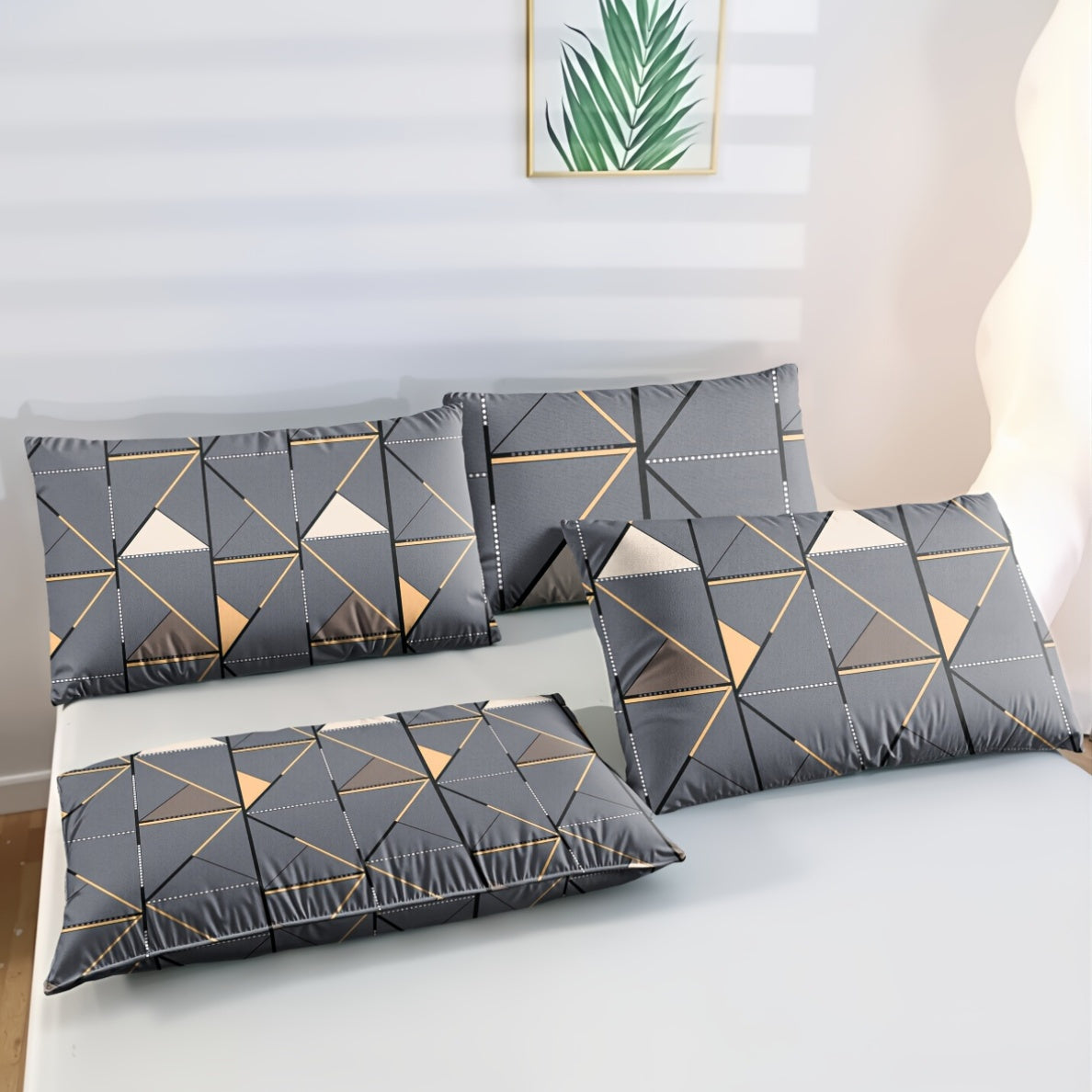 3pcs Set, Golden Striped Triangle Print Duvet Cover Bedding Kit, Soft and Comfortable Breathable, Suitable for Bedroom Guest Room School Dorm Decor 1 * Duvet Cover + 2 *, Pillowcases, Duvet Cover Set