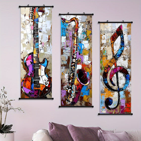 Conjunto de 3 Quadros Decorativos Musicais Suspensos