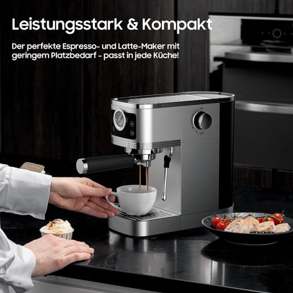 Espresso Machine CM1660B with 20 Bar Ulka Pump - Sieve Carrier Machine with Milk Frother, 1350W, 1.3L Water Tank - Compact Coffee Machine for Home