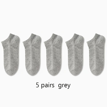 5 Pairs Ultra-Comfortable Low-Cut Ankle Socks - Breathable, Stretchy, and Durable for Sports & Casual Attire - Solid Black, Gray, and White, Sports Socks, Versatile Sock Options, Simple Sock Design, Breathable Fabric