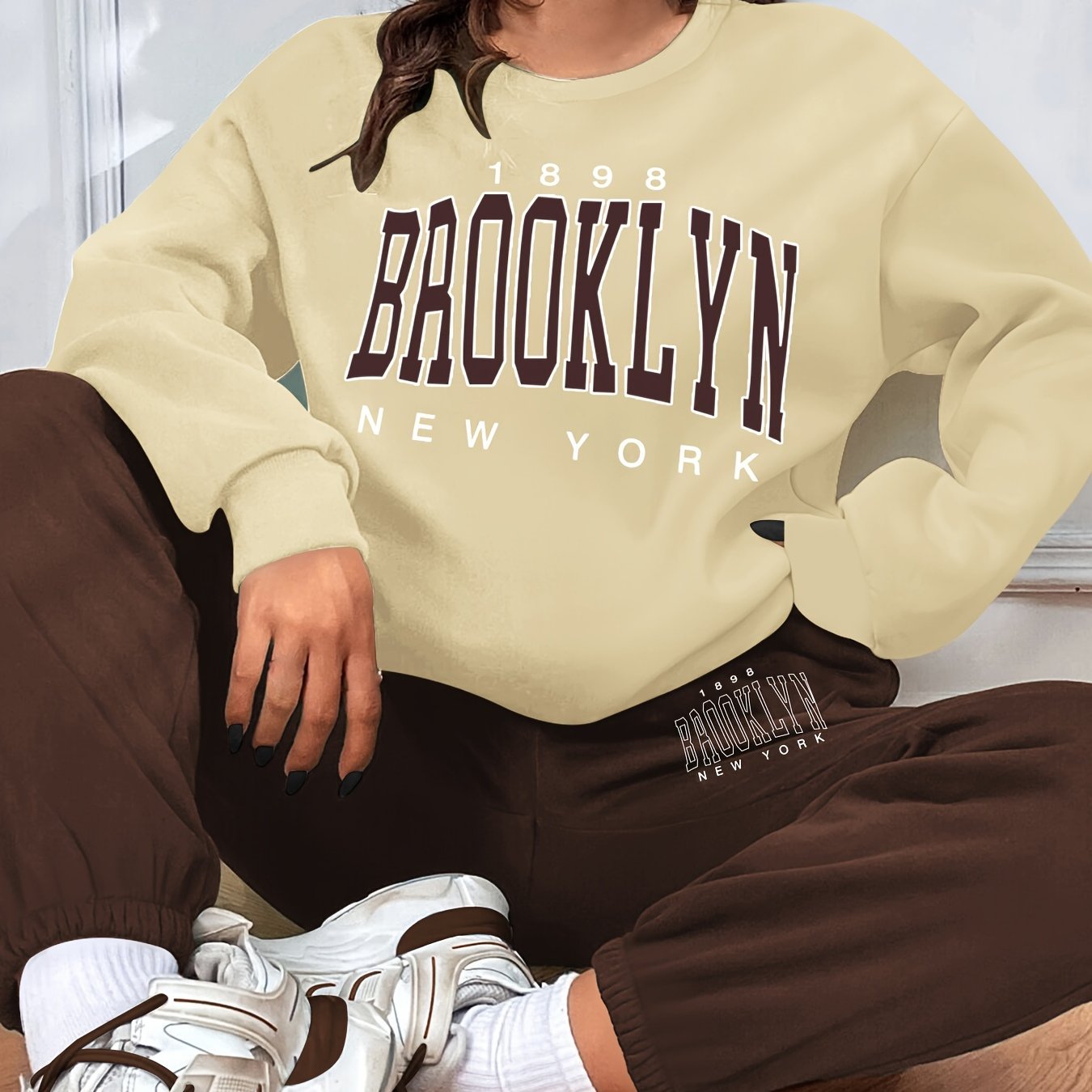 Casual Color Block Two-piece Set, Letter Print Sweatshirt & Sporty Jogger Pants Outfits, Women's Clothing