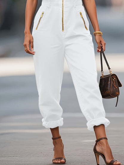 Women's Black Jumpsuit - Non-Stretchy Structured Fit with Front Zipper Closure, Formal to Casual Outfits - Machine Washable Pantsuit for Everyday & Special Events, Summer Wardrobe, Relaxed Silhouette, Quality Stitching, Styli