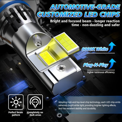 2pcs H7 H11 H1 9005/HB3 9006/HB4 H4 LED Car Headlight, High Low Beam Bulbs 200W/Pair 35000LM/Pair Cold-White 6500K, Decoding Error Free Plug-N-Play Aluminum Body Made,  Error Free Installation, Modern Headlights, Heatresistan