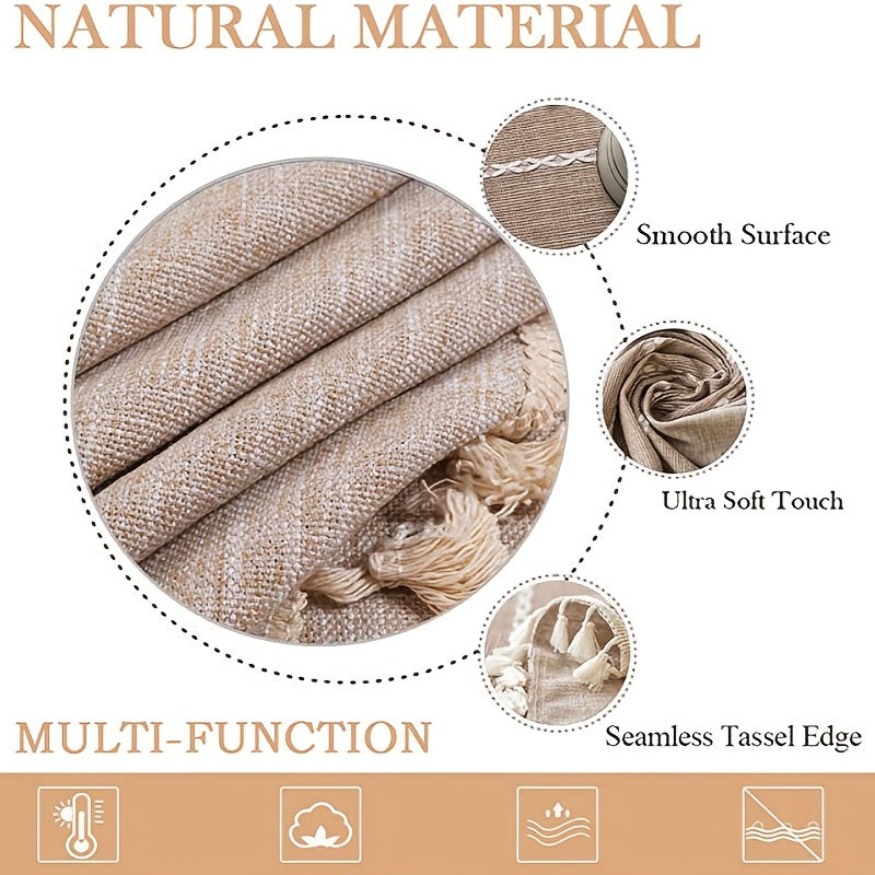 1pc Rustic Tassel Tablecloth - Stain Resistant, Washable, and Perfect for Picnics, Camping, Weddings, Birthday Parties, Thanksgiving, Restaurants, and Buffet - Home Kitchen Decor