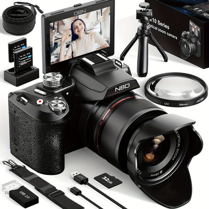 NBD 5K&64MP Digital Cameras for Photography, 16X Optical Zoom Camera with WiFi & App Control, Vlogging Camera with 180°Flipable 3-inch Screen, 2 Batteries, Camera Strap&32GB Card, Lightweight Camera, Wifi Camera, Camera For
