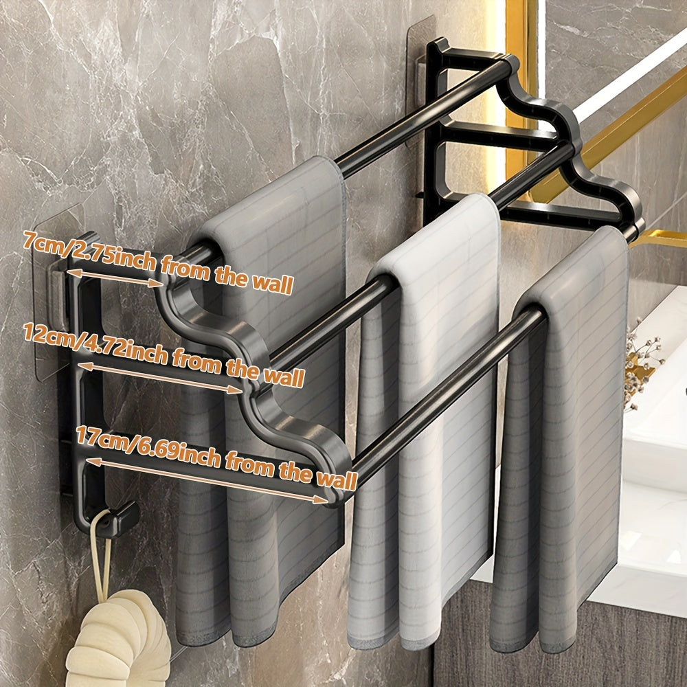1pc Stylish And Durable Wall Mounted Towel Rack With Three Rods, Punch-free Bathroom Towel Storage Rack, Easy To Install And Maintain, Perfect For Bathroom Accessories