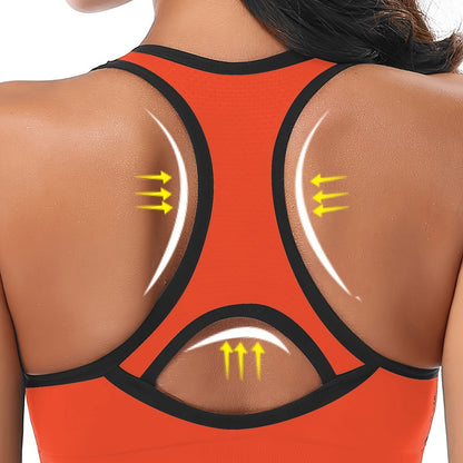 Women's High-Support Sports Bra with Removable Pads - Quick-Dry, Shockproof, Double-Layer Racerback Vest for Running & Fitness, Breathable Nylon-Elastane Blend, Non-See-Through, All-Season Activewear