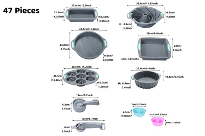 45pcs/set, Silicone Baking Set, Nonstick Bakeware Set Baking Cookie Sheets Cake Muffin Bread Pan, Loaf Pan, Cake Pan, Pizza Pan, Mini Cupcake Mold, Bundt Pan, Charlotte Cake Pan, Measuring Cup And Spoon, Baking Tools