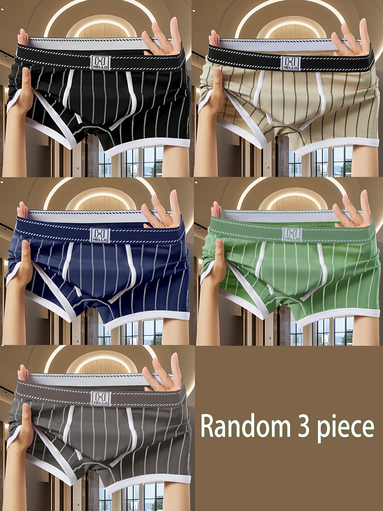 3pcs Men'S Boxer Briefs - Soft, Breathable, Stretchy Striped Boxer Shorts in Black, White, and Green - Comfortable Casual Underwear for Teens and Adults, Comfortable Underwear | Trendy Boxer Briefs | Medium Elasticity