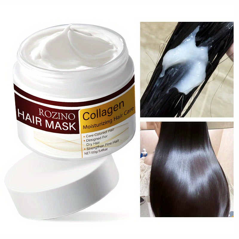 Máscara Capilar de Colagénio ROZINO - 100g, Hidratante e Suavizante para Cabelos Secos e com Frizz, Fragrância Duradoura, Hidratação Intensa com Glicerina, Fórmula Adulta, Máscara Capilar Hidratante | Embalagem Elegante