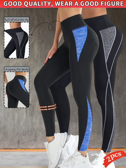 2pcs Women's Fashion Yoga Pants, Fitness Outdoor Sports Leggings, Tummy Control Butt Lifting Tight Pants, Comfortable Breathable Sweat-Absorbing Long Pants