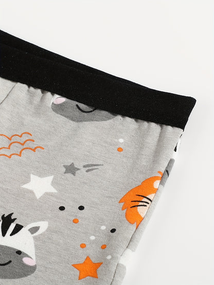 Conjunto de 8 Cuecas Boxer para Criança com Estampas de Dinossauro e Camião Escavador - Tecido Elástico Respirável, Cintura Elástica, Roupa Íntima Macia e Casual para Jovens, Cuecas Boxer Elegantes para Meninos