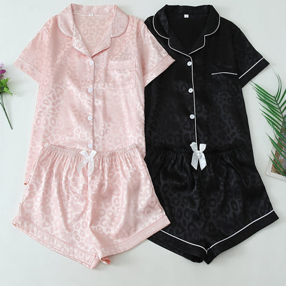 2 Sets Women's Striped Satin Casual Pajama Set, Short Sleeve Buttons Lapel Top & Shorts, Comfortable Relaxed Fit
